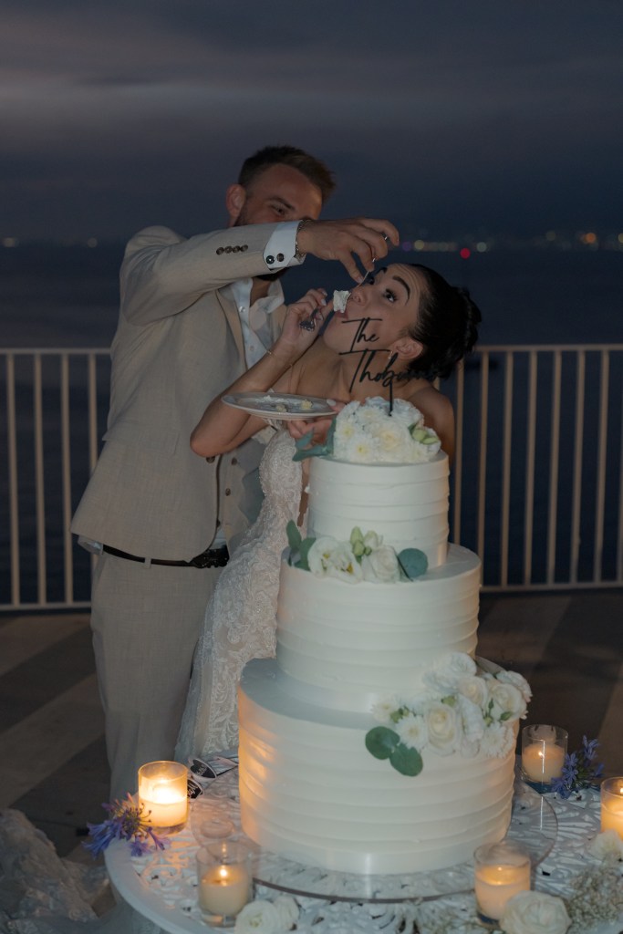 funny cut cake destination wedding at Villa Antiche Mura